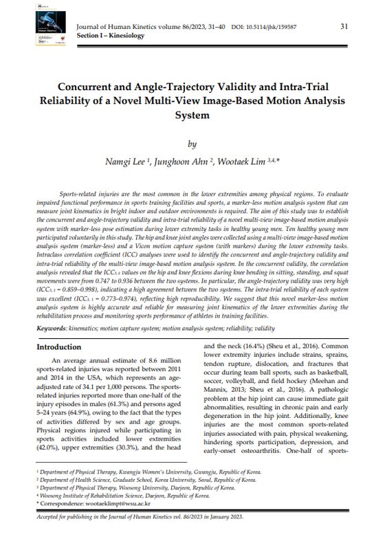 Journal of Human Kinetics 게재 논문 표지